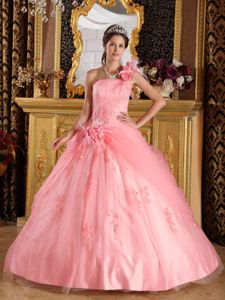 High-Class Flowers one Shoulder Watermelon Dress for Quince