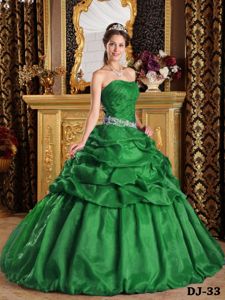 Pick-ups Ruched Appliqued Hunter Green Quinceanera Party Dress