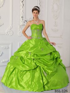 Design Pick-ups Appliqued Spring Green Quinceanera Dresses