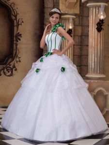 Classy Ball Gown Flowers one Shoulder White Dress for Sweet 15