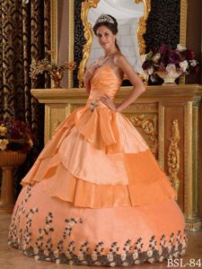 Beautiful Ball Gown Appliqued Ruched Orange Sweet 16 Dresses