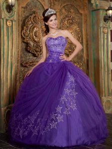 High-Class Ball Gown Sweetheart Purple Dress of 15 with Applique