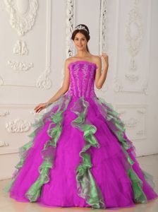 Strapless Appliqued Ruffled Dresses for Quinceanera in Fuchsia
