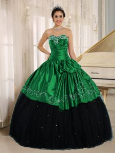 Black and Green Beaded and Embroidery Decorate Quince Dresses