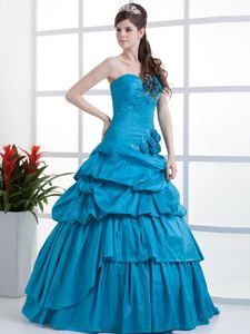 Sweetheart Hand Made Flowers Ruffled Quinceanera Dresses