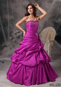 Princess Strapless Pick-ups and Ruffles Beading Dress for Quince