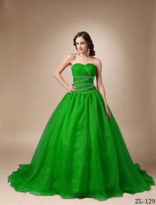Fashion Green Taffeta and Organza Pleated Beading Quince Dresses