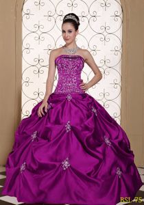 Fuchsia Strapless Appliques and Pick-ups Quinceanera Dresses
