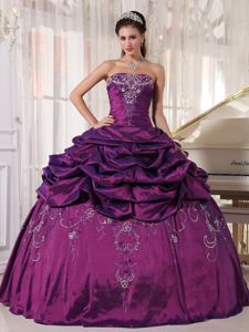 Purple Ball Gown Strapless Embroidery Beading Dress for Quince