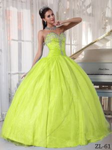 Yellow Green Ball Gown Sweetheart Appliques Quince Dresses