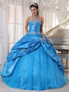 Azure Strapless Appliques and Pick-ups Ball Gown Sweet 15 Dresses