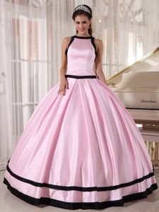 Popular Baby Pink and Black Bateau Pleated Quinceanera Dresses