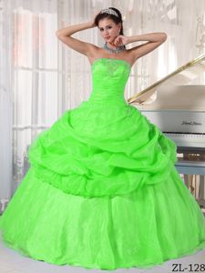 Spring Green Strapless Ruches and Pick-ups Accent Quince Dresses