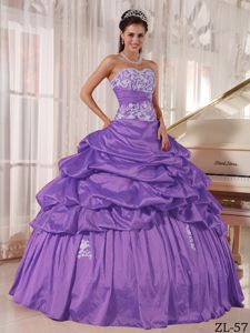 Lilac Strapless Appliques and Pick-ups Accent Sweet 15 Dresses