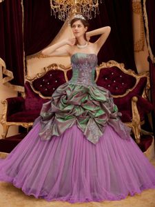 Two Toned Taffeta and Tulle Dress for Quince with Pick Ups