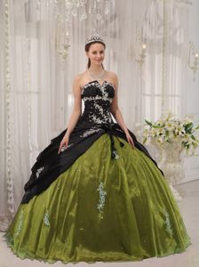 Black and Olive Green Organza Sweet 16 Dresses with Appliques