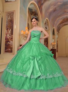 Green Sequins and Organza Sweet 16 Dresses with Bowknots