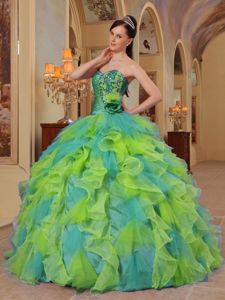 Multi Color Sweetheart Ruffled Organza Dress for Quince