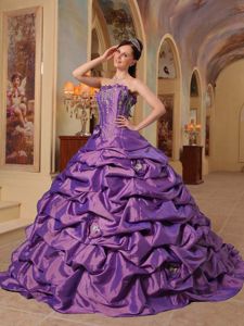 Purple Strapless Taffeta Sweet 16 Dresses with Pick Ups