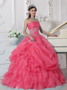 Red Organza Appliques Sweet Sixteen Dresses with Ruffles