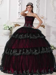 Strapless Taffeta and Tulle Appliques Quinceanera Dresses