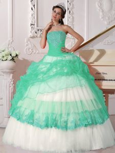 Stylish Beading Quinceanera Party Dress in Apple Green and White