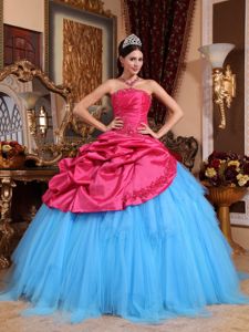 Red and Blue Taffeta and Tulle Appliques Quinceanera Gown 2013