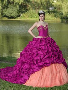 Wine Red Sweetheart Embroidery Dresses Quinceanera Court Train