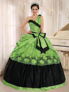 Dashing One Shoulder Sweet 15 Dresses with Appliques and Bow