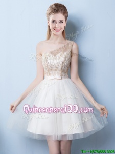 Clearance One Shoulder Champagne Lace Up Vestidos de Damas Sequins and Bowknot Sleeveless Mini Length