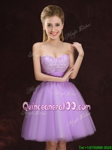 Enchanting Mini Length A-line Sleeveless Lilac Dama Dress for Quinceanera Lace Up