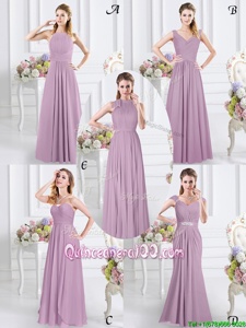 Cheap Lavender Zipper Sweetheart Beading and Ruching Dama Dress for Quinceanera Chiffon Cap Sleeves