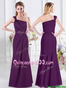 Lovely One Shoulder Purple Sleeveless Chiffon Side Zipper Quinceanera Court Dresses forProm and Party and Wedding Party