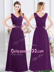 Modern Floor Length Zipper Damas Dress Purple and In forProm and Party and Wedding Party withRuching