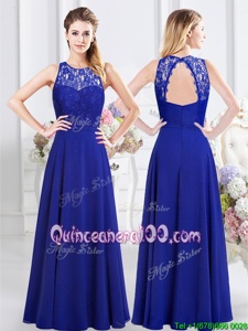 Floor Length Royal Blue Court Dresses for Sweet 16 Scoop Sleeveless Backless