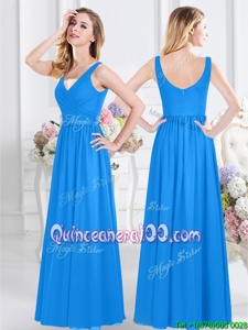 Graceful Chiffon V-neck Sleeveless Zipper Ruching Court Dresses for Sweet 16 inBaby Blue