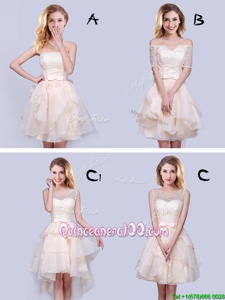 Amazing Champagne Strapless Lace Up Lace and Ruffles and Belt Quinceanera Court Dresses Sleeveless