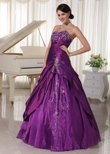 Dark Purple Embroidery Dress Quinceanera in Taffeta and Organza