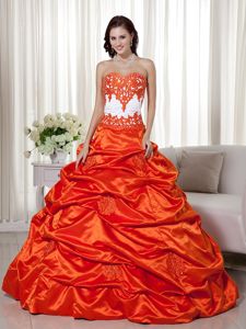 Discount Orange Pick-ups Appliques Quinceanera Dress in Taffeta