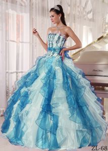 Colorful Strapless Appliques Quinceanera Dresses with Ribbon
