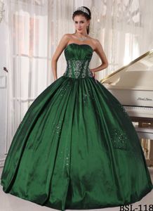 Ball Gown Strapless Taffeta Embroidery Beading Quinceanera Gowns