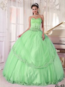 Apple Green Ball Gown Sweetheart Appliques Quinceanera Gowns