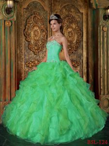 Apple Green Strapless Ruffles and Appliques Quinceanera Gowns