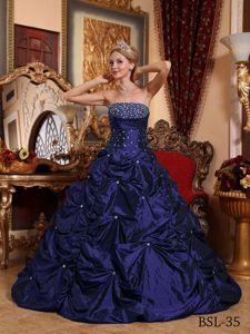 A-line Strapless Taffeta Beaded Pick-ups Accent Dress for Quince