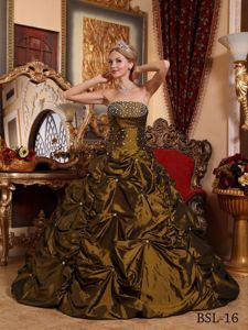 Brown Princess Strapless Pick-up Decorate Taffeta Sweet 15 Dresses