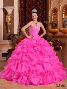 Hot Pink Strapless Ruched Bust Quinceanera Gowns Lace up Back