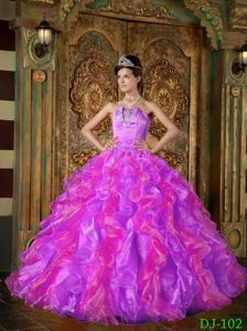 Strapless Lavender Organza Ruffles Ball Gown Sweet Sixteen Dresses