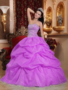 Lavender Beaded Organza Quinceanera Dresses with Pick-ups
