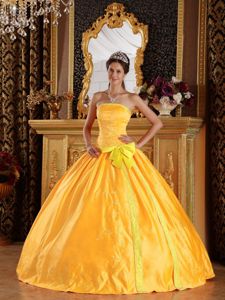Gold Strapless Taffeta Sweet Sixteen Dresses with Embroidery