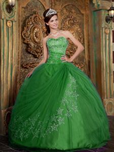 Green Tulle Floor-length Ball Gown Sweet Sixteen Dresses